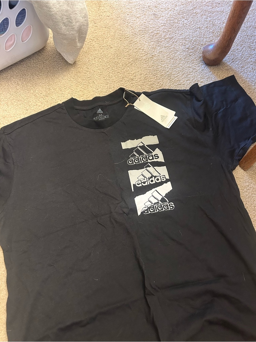 adidas Black Short Sleeve Tee with White Stacked Logo